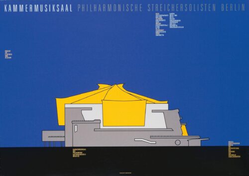 Nicolaus Ott + Bernard Stein, Kammermusiksaal Philharmonische Streichersolisten Berlin, Musica Konzertagentur Berlin, 1988, Siebdruck, Foto und © Ott + Stein